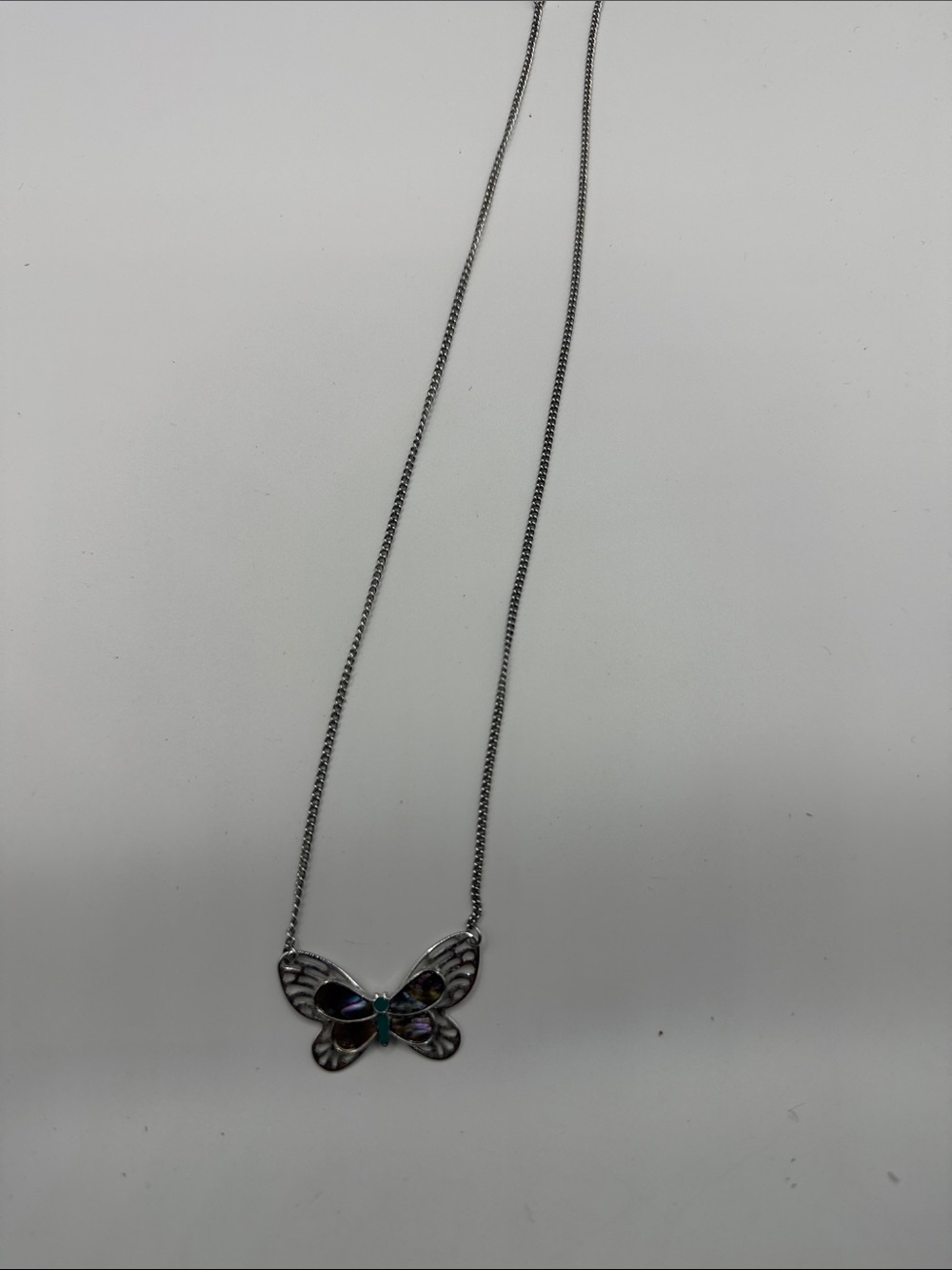 Artistry Butterfly Necklace Abalone Shell Turquoise Silver Tone